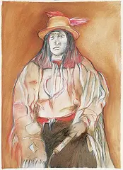 Joane Cardinal-Schubert, Untitled - Portrait in Ceremonial Dress, mixed media on paper