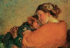 Frederick Sproston Challener, In Mother's Arms, 1920, oil on paper board