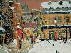 The Magic of Old Quebec, City at Twilight by Horace Champagne, 1998, pastel on paper, sold Apr 2019