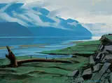 Alan Caswell Collier, Skeena River, Down-Stream, oil on paper board
