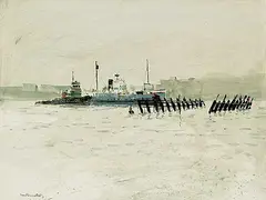 Thomas DeVany Forrestall, Untitled - Halifax Harbour, 1973, watercolour on paper