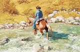 Richard Audley Freeman, Untitled - River Crossing, oil on paper board
