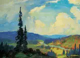 Untitled - Ghost River Valley by Roland Gissing, oil on paper board, sold Apr 2019