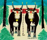 Maud Lewis, Pair of Oxen, enamel on paper board