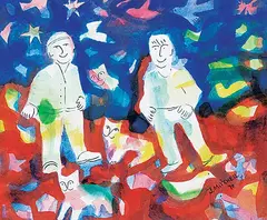 Janet Mitchell, Untitled - Happy Cats, 1970, watercolour on paper