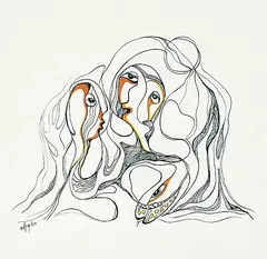 Daphne Odjig, Temptation, 1977, ink and gouache on paper
