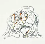 Daphne Odjig, Temptation, 1977, ink and gouache on paper