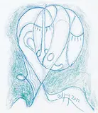 Daphne Odjig, Three Faces of Laura [#94], 2012, coloured pencil on paper