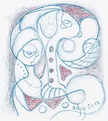 The Drummer Speaks [#95] by Daphne Odjig, 2012, coloured pencil on paper, sold Apr 2019