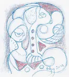 Daphne Odjig, The Drummer Speaks [#95], 2012, coloured pencil on paper