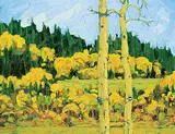 William James Parker, Two Aspens, oil on wood board