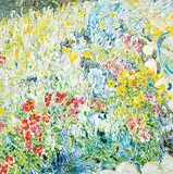 Gathie Falk, Pansies, 1984, oil on wood board