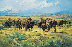 Jack Elmo King, Untitled - When Buffalo Were Plenty, oil on canvas