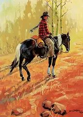 Bill Barber, Lone Rider, oil on wood board