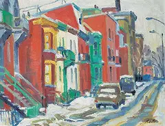 Jack Beder, Dwellings, Henri Julien Street, 1974, oil on paper board