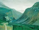 Gilbert A. Flodberg, Logan Pass, Going to the Sun Road, 1975, oil on wood board