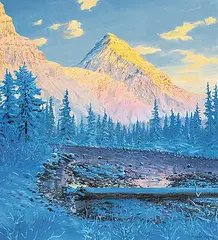 Roger Kamp, Winter Sunset Glows on Mount Hector, 1994, acrylic on canvas