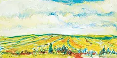 Edith Jean Richards, Fall Fields, acrylic on wood board