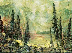 Armand Frederick Vallee, Moraine Lake, Valley of the Ten Peaks, oil on canvas board