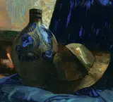 Still Life with Jug and Hat by Charles Jones - Family of Way, oil on wood canvas board, sold Apr 2019