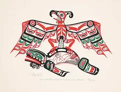 Tony Hunt, Kwa-Gulth Thunderbird Man, Killerwhale and Human #8/59, 1978, colour silkscreen on paper