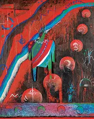 New Journey by April T. Mercredi, 2012, mixed media on paper board, sold Mar 2019