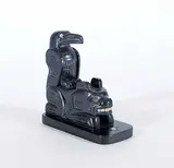 Glen Pollard, Haida Raven and Bear, argillite carving with bone and abalone