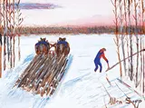 Untitled - Gathering Wood by Allen Sapp, acrylic on canvas, sold Mar 2019
