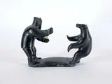 Joe Adlaka Aculiak, Hunter Killing Bear, 1959, black stone carving with bone