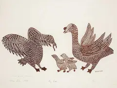 King Eider #6/40 by Peter Aliknak, 1973, colour stonecut on paper, sold Mar 2019