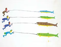 Luke Anguhadluq, Four Fishermen #18/50, 1979, colour stencil on paper
