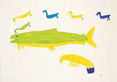 Luke Anguhadluq, Seagulls Chasing Fish #6/30, 1978, colour silkscreen on paper