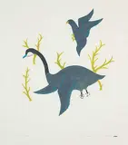 Thomassie Ekaluk, Owl and Goose #1/20, 1973, colour stencil on paper