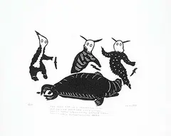 Tivi Etok, Spirits with Great Bearded Seal #43/50, 1974, stonecut on paper