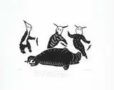 Tivi Etok, Spirits with Great Bearded Seal #43/50, 1974, stonecut on paper