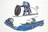 Juanisialu Irqumia, Woman at Work, Hunter in Kayak #38/50, 1972, colour stonecut on paper