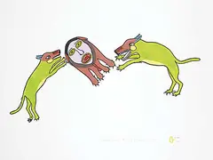 Janet Kigusiuq, A Frightened Spirit #22/50, 1973, colour stonecut on paper