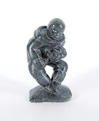 Levi Koma, Untitled - Hunter Holding His Dinner, grey stone carving