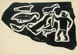 Hunter #2/25 by Timothy Kuananapik Kuanana, 1962, relief print on paper, sold Mar 2019