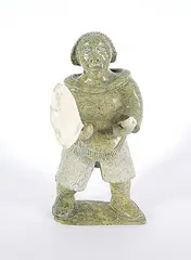 Manasie Maniapik, Untitled - Drum Dancer, green stone carving with bone