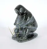 Isa Oomayoualook, Untitled - Fisherman at the Hole, grey stone carving