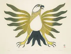 Peter Pitseolak, Hawk #160/200, 1977, colour stonecut and stencil on paper