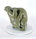 Napachee Pitsiulak, Bear Attacking Hunter, green stone carving