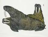 Walrus #160/200 by Kananginak Pootoogook, 1977, colour stonecut on paper, sold Mar 2019