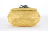 Sarah Nastapoka, Oval Basket with Otter Shaped Stone Handle, 1962, basket and green stone carving
