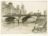 Caroline Armington, Notre Dame de Paris et Pont St. Michel, 1935, etching on paper