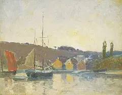 William Edwin Atkinson, The Port of Pont Avon, France, 1905, oil on paper board