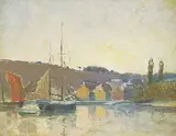 William Edwin Atkinson, The Port of Pont Avon, France, 1905, oil on paper board