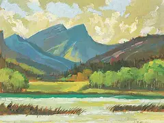 John L. Byrne, Early Spring, Kananaskis, oil on wood panel