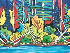 Katharine Dalton, Untitled - Trees on the River, acrylic on canvas